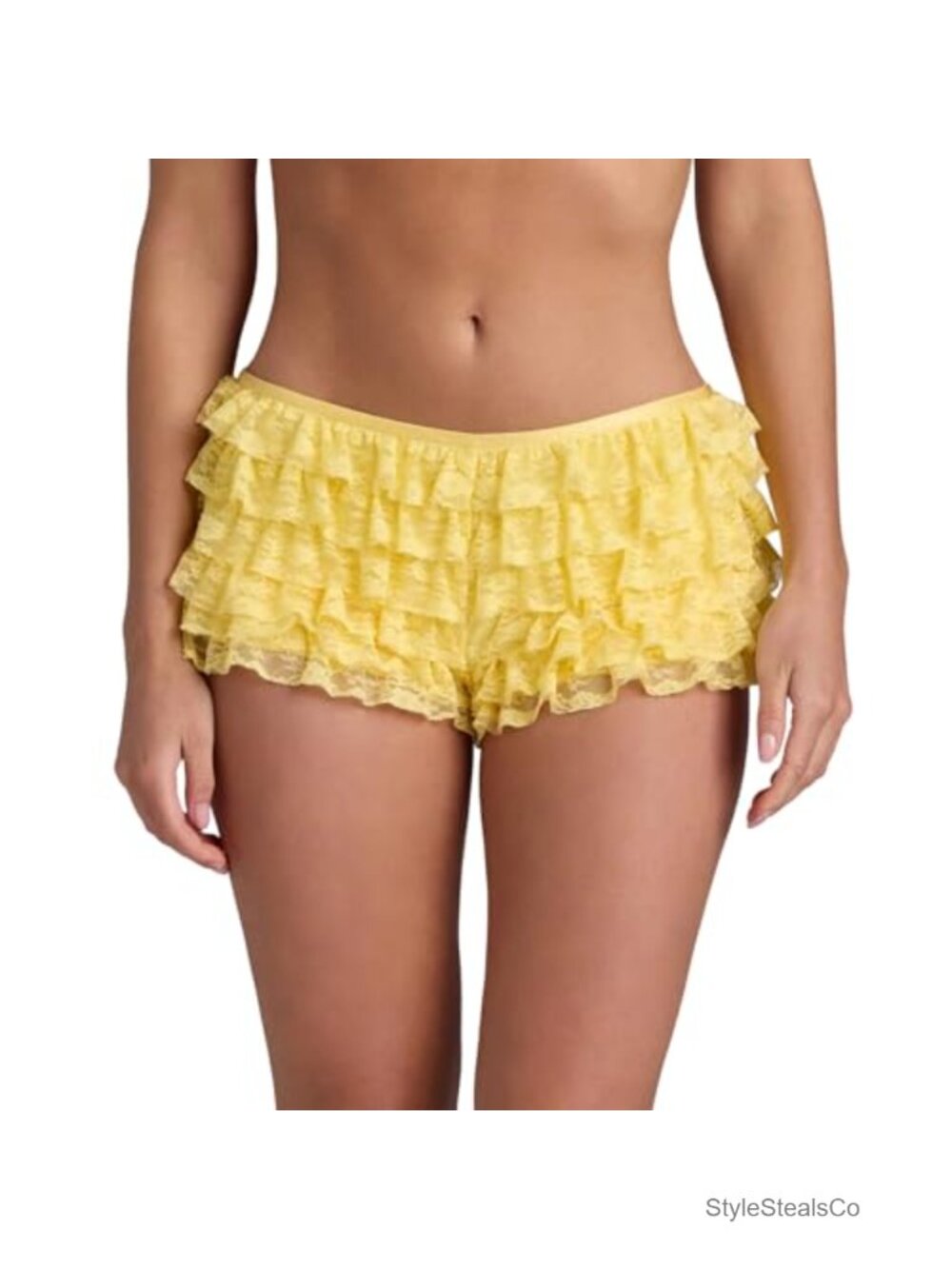 Women's Ruched Mini Shorts Lace Bloomers Elastic Waist Bow Frill Micro